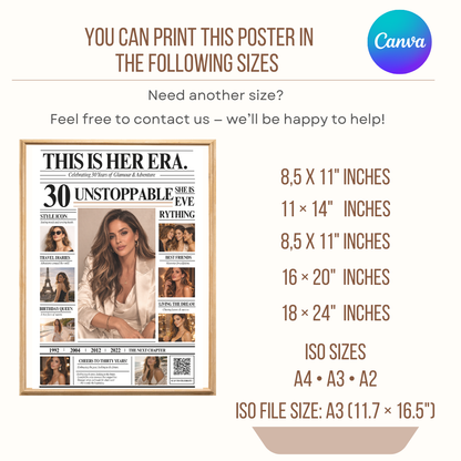 This Is Her Era Birthday Poster Template | 30th Birthday Newspaper Style | Editable Canva Template | Milestone Birthday Gift for Her