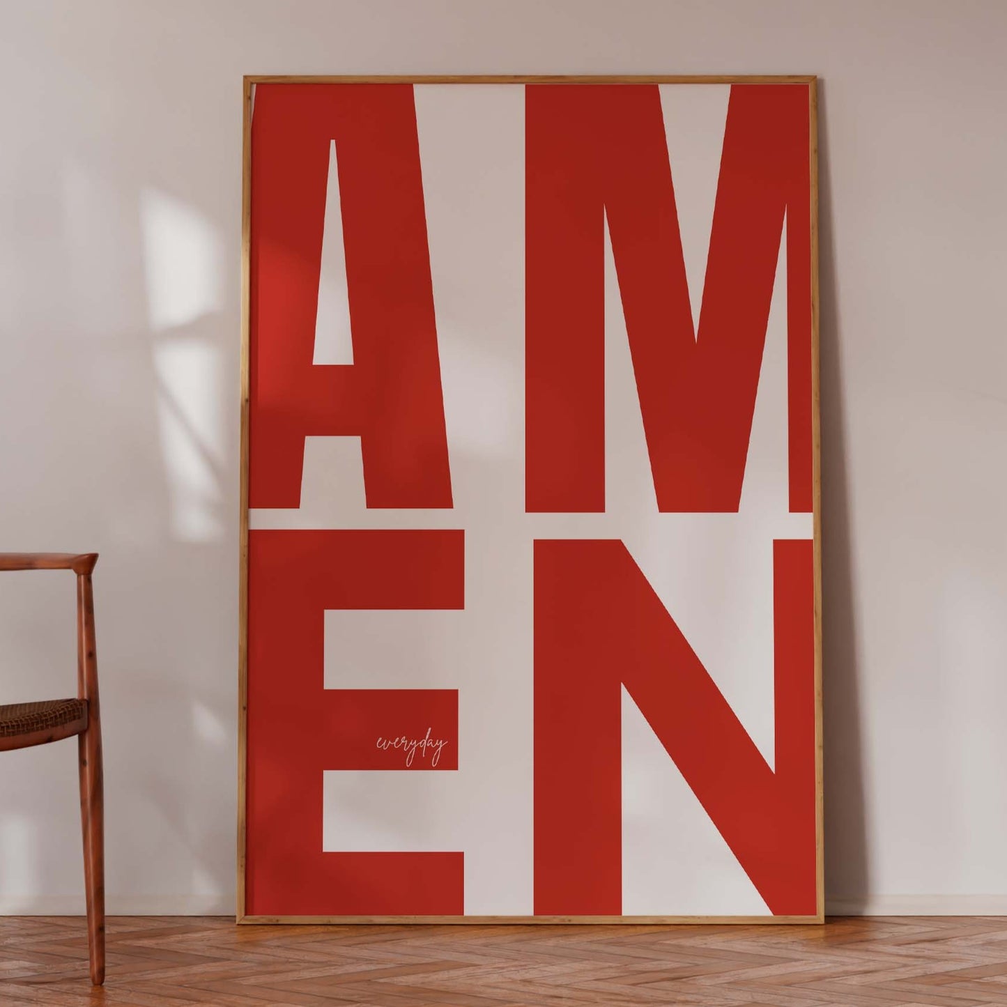 Amen Typography Poster Red Wall Art – Modern Christian Print Decor