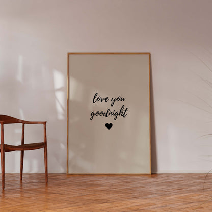 Love You Goodnight Wall Art Poster Minimalist Bedroom Quote