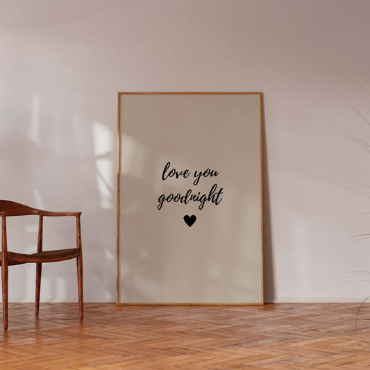 Love You Goodnight Wall Art Poster Minimalist Bedroom Quote