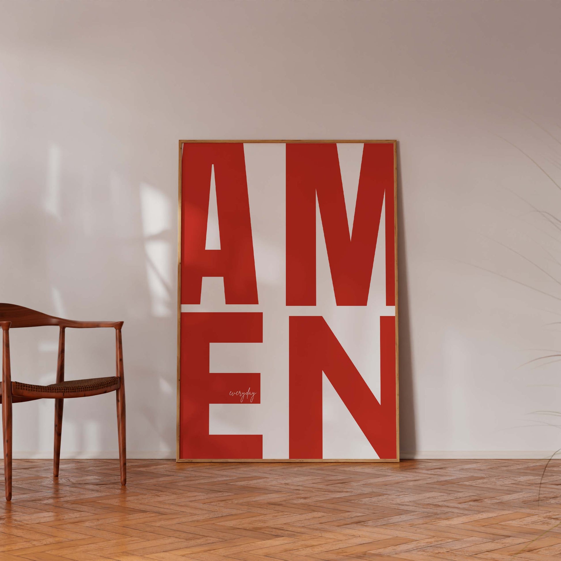 Christian wall art Amen poster with bold red background