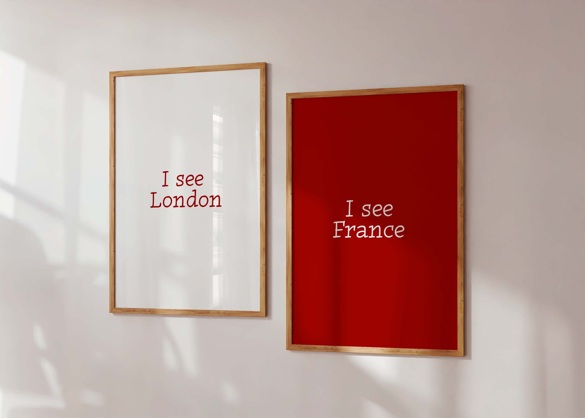Two piece wall art set with red and neutral background posters
