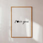 Love you minimalist typography poster with heart symbol