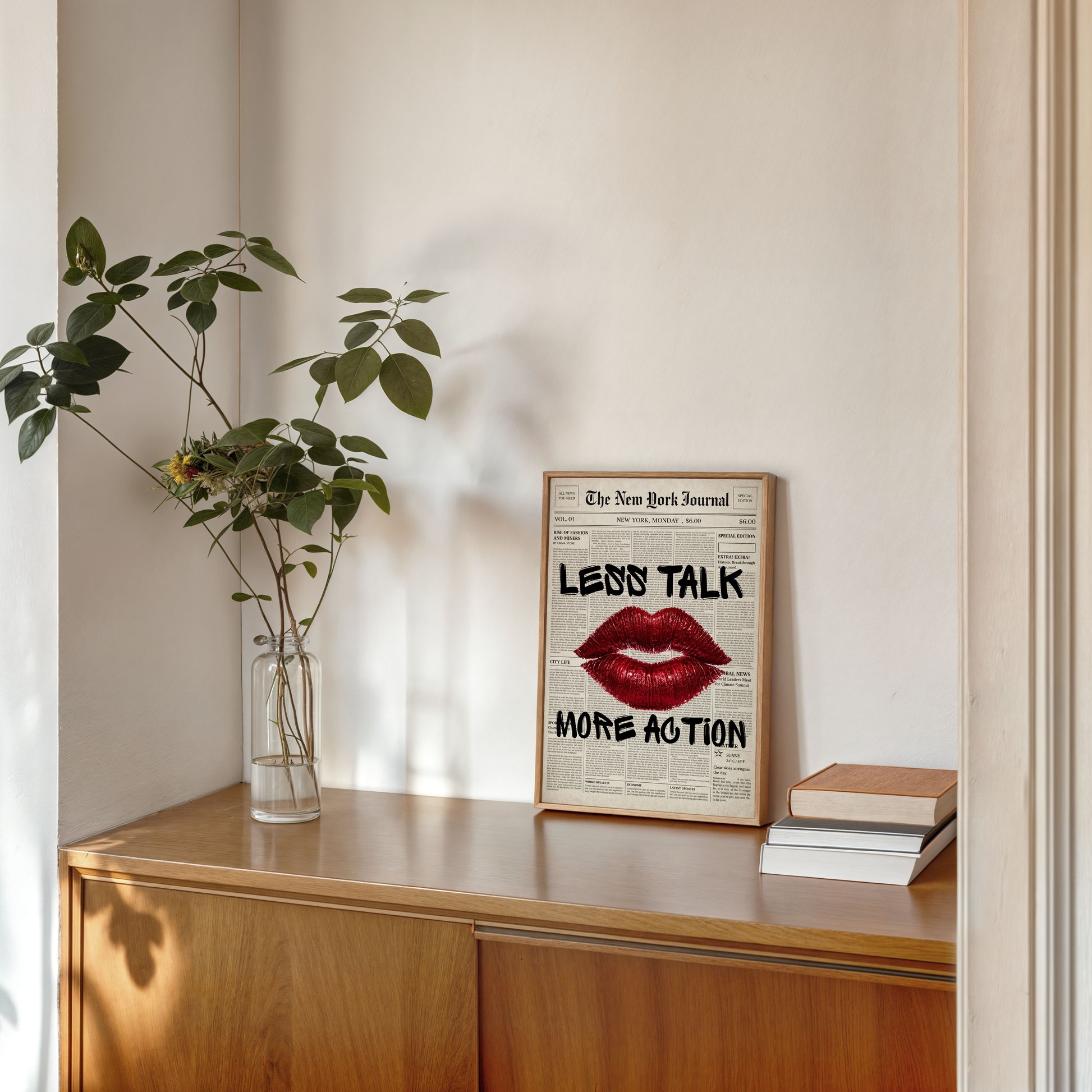 Typography lips poster red lips modern home decor print