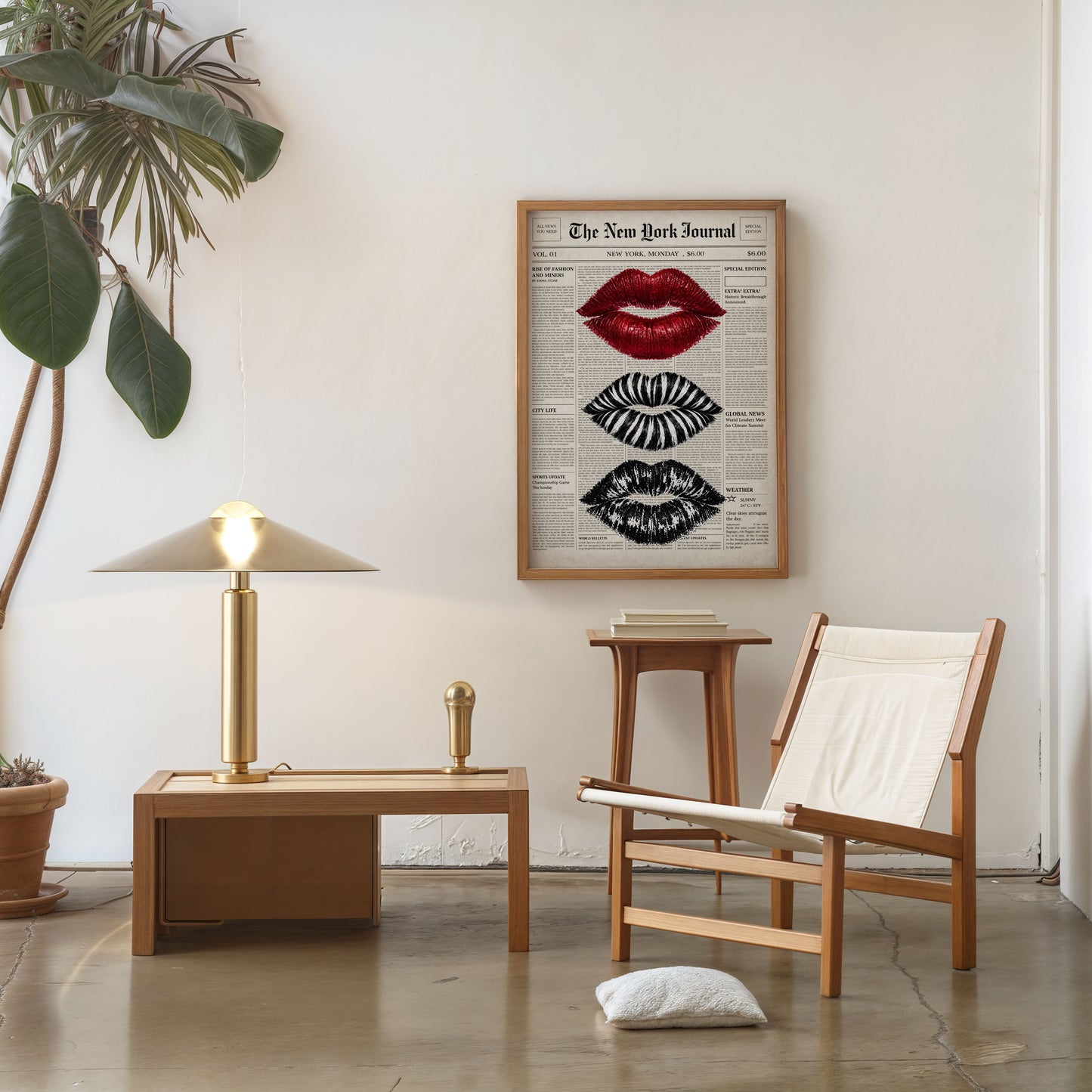 Vintage Newspaper Lips Poster Fashion Wall Art Aesthetic Print