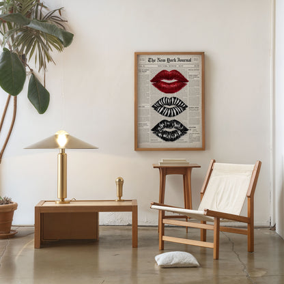 Vintage Newspaper Lips Poster Fashion Wall Art Aesthetic Print
