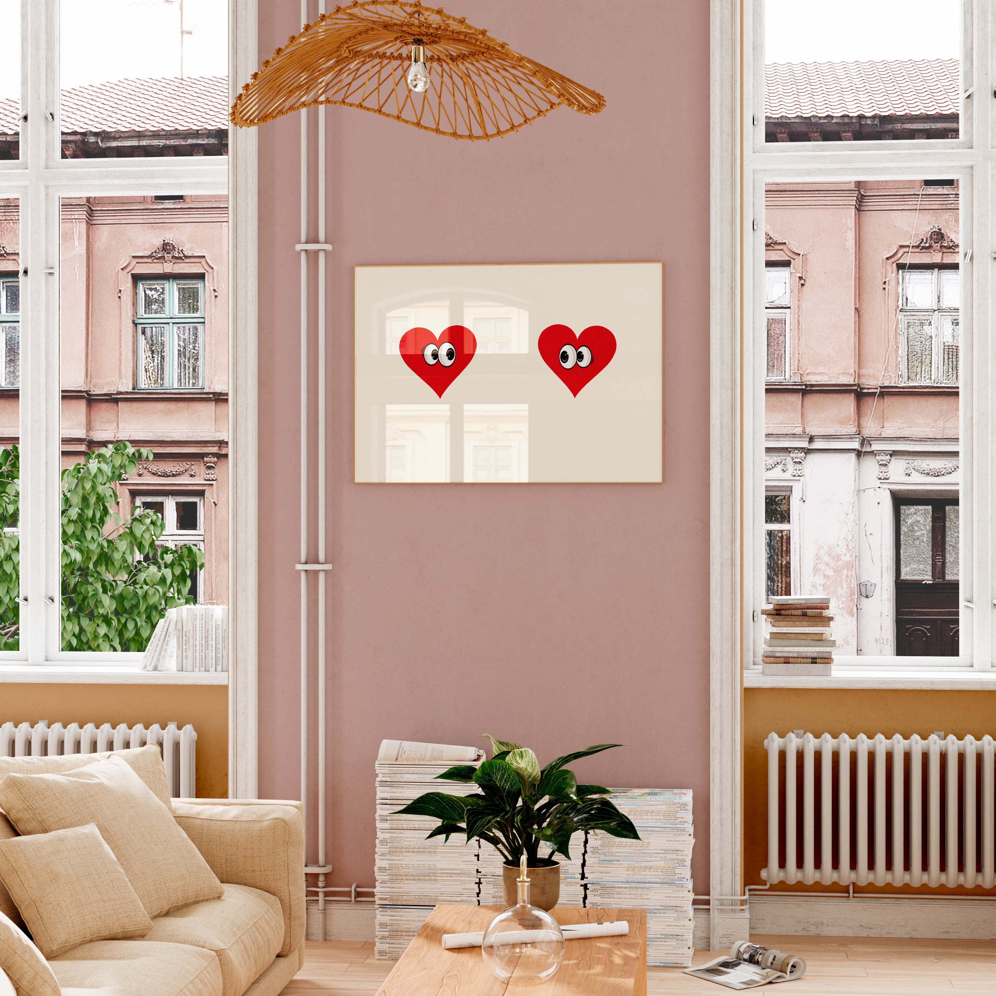 red hearts wall art playful minimalist decor