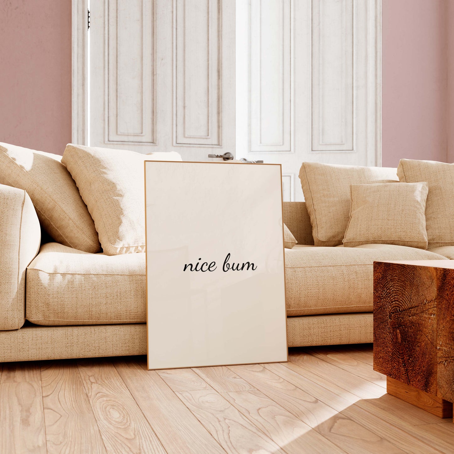 Nice bum minimalist poster in cozy living room interior