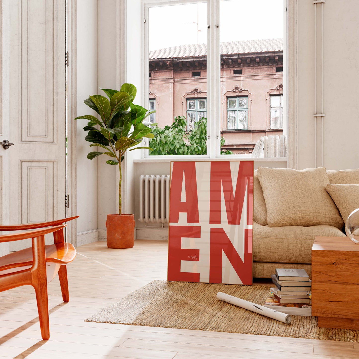 Amen typography poster red modern wall art print