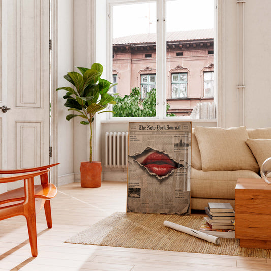 Vintage Newspaper Lips Poster Retro Fashion Wall Art Print Decor