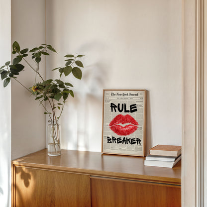 modern lips wall art poster in wooden frame minimalist interior