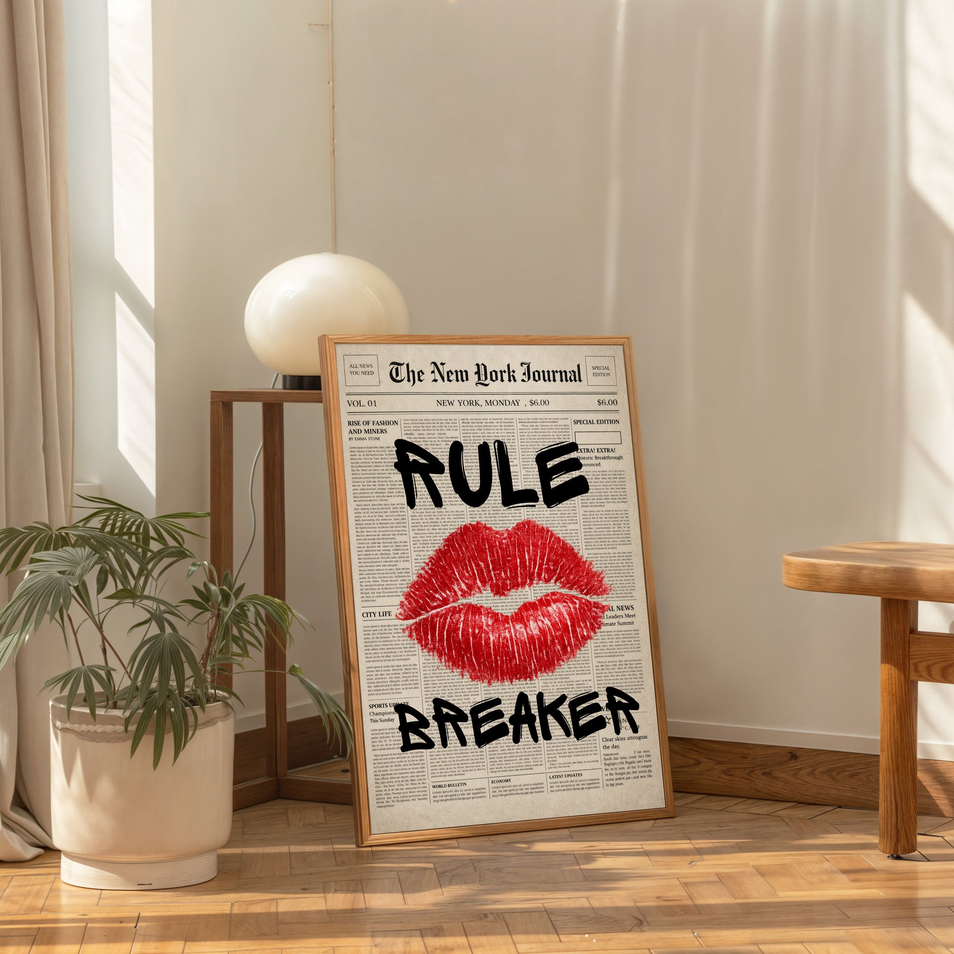 stylish modern wall art poster Rule Breaker in living room setting