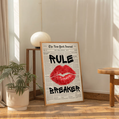stylish modern wall art poster Rule Breaker in living room setting