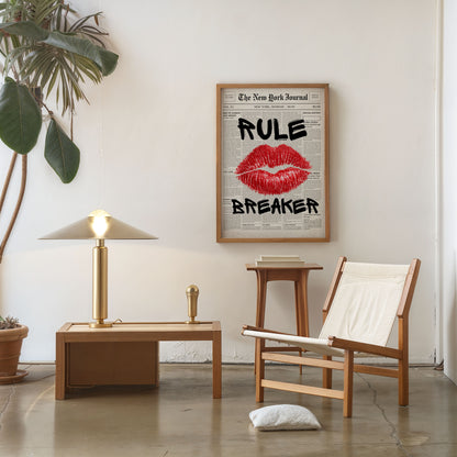 newspaper style poster with bold typography Rule Breaker design