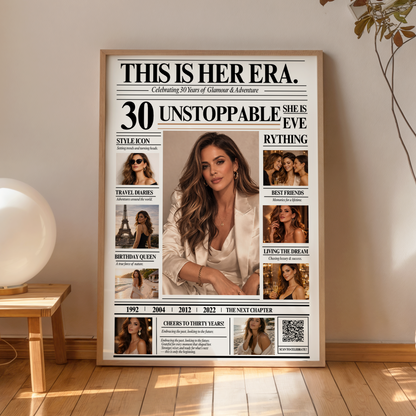 This Is Her Era Birthday Poster Template | 30th Birthday Newspaper Style | Editable Canva Template | Milestone Birthday Gift for Her