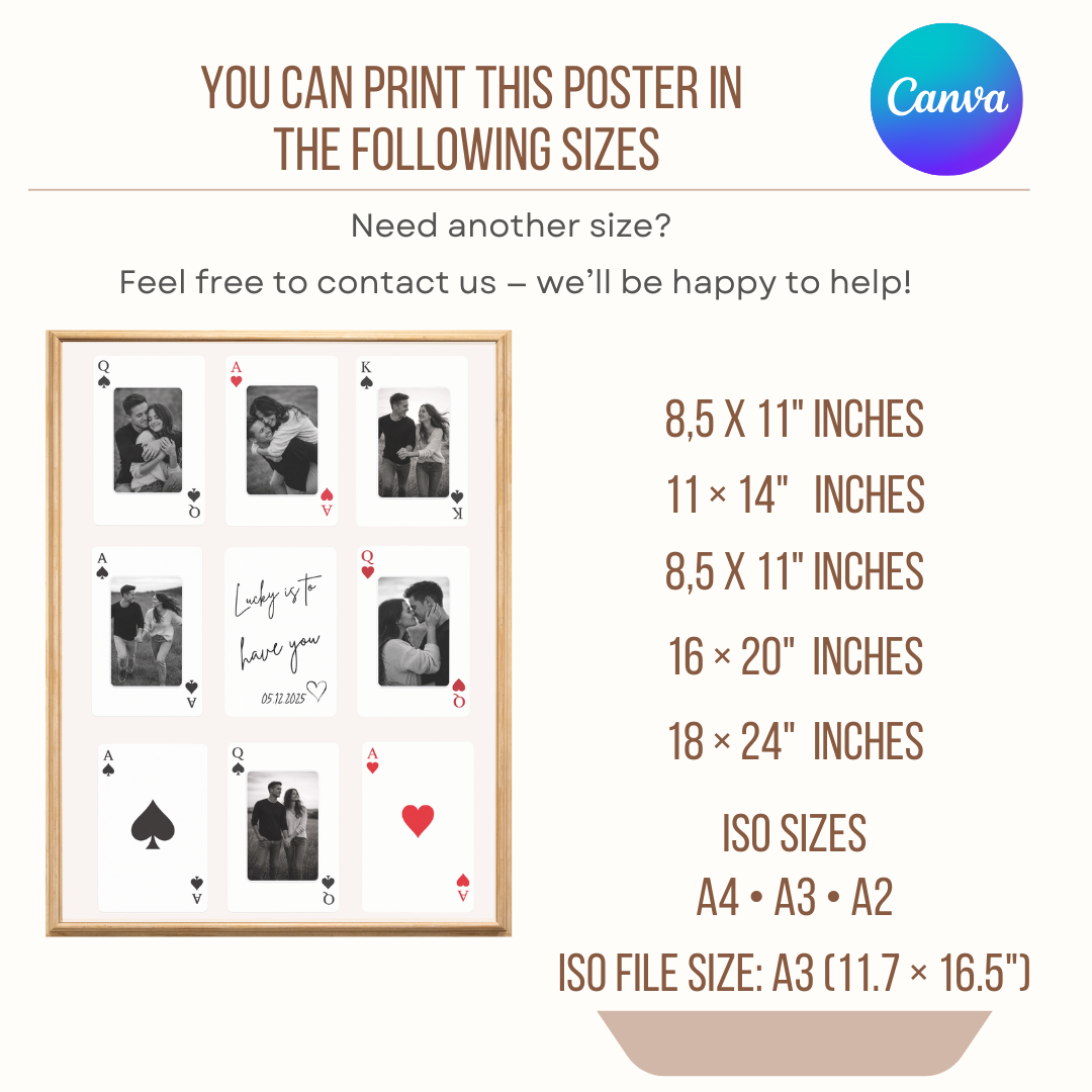Custom photo collage poster printable sizes Canva template A4 A3 A2 11x14 16x20