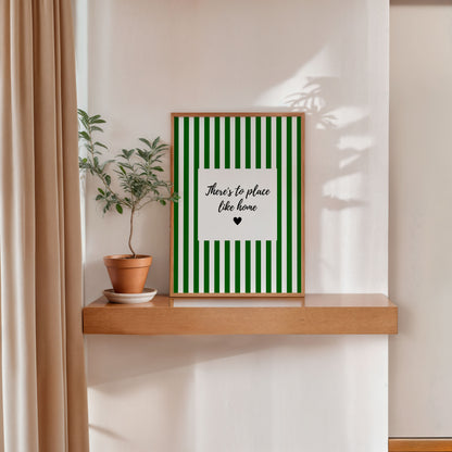 Modern home decor poster with green stripes and heart icon