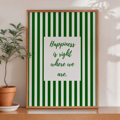 Green Striped Wall Art Poster with Inspirational Quote Decor