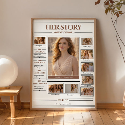 Her Story Photo Collage Template, 40th Birthday Poster, Editable Canva Template, Life Timeline Photo Poster, Personalized Gift for Her