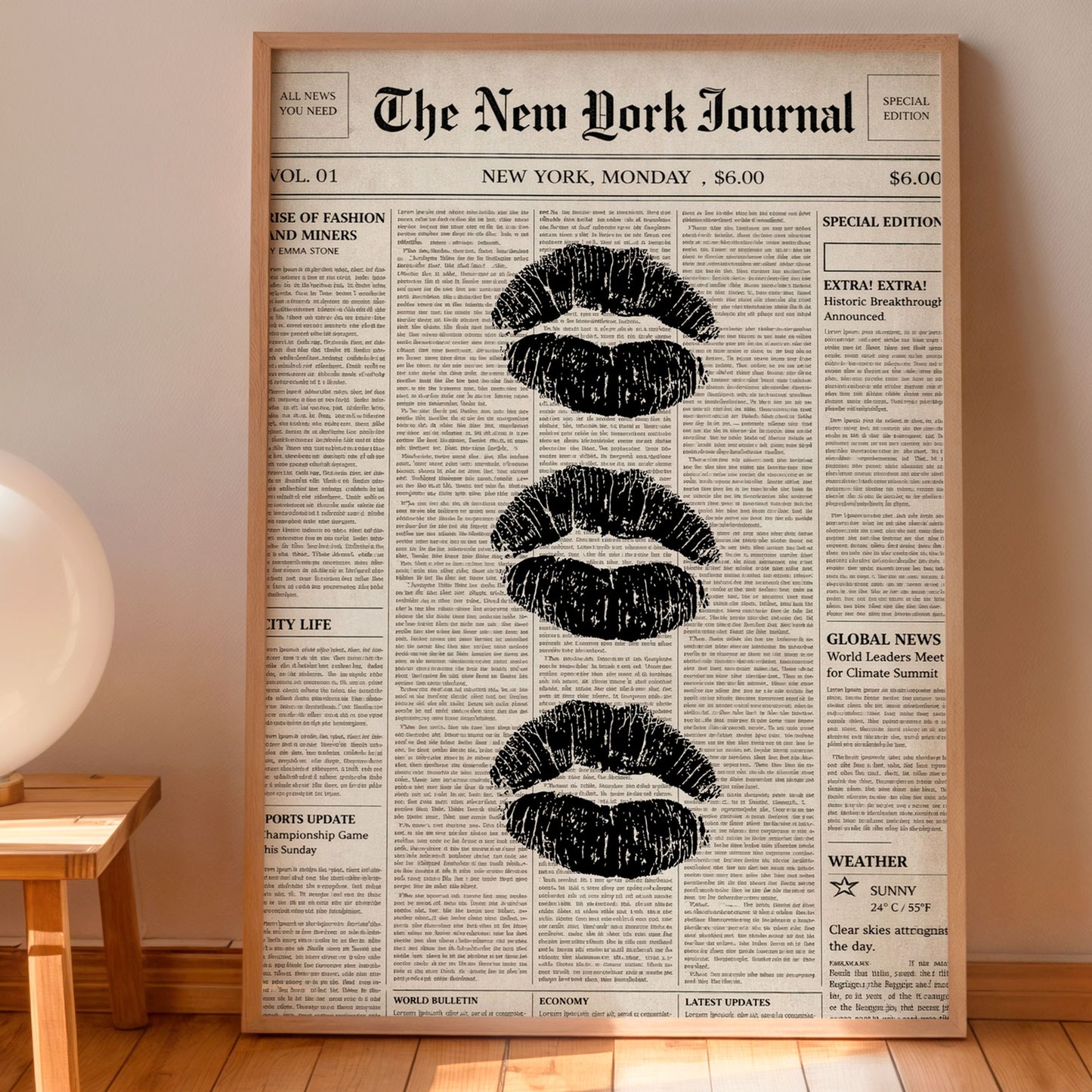 Black Lips Newspaper Poster Wall Art Vintage Fashion Print Decor