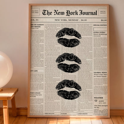 Black Lips Newspaper Poster Wall Art Vintage Fashion Print Decor