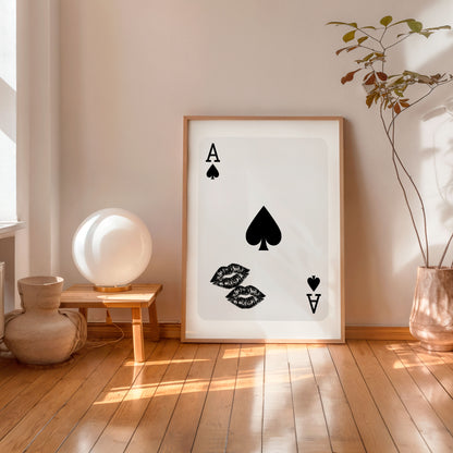 Ace of spades minimalist poster black and white playing card wall art