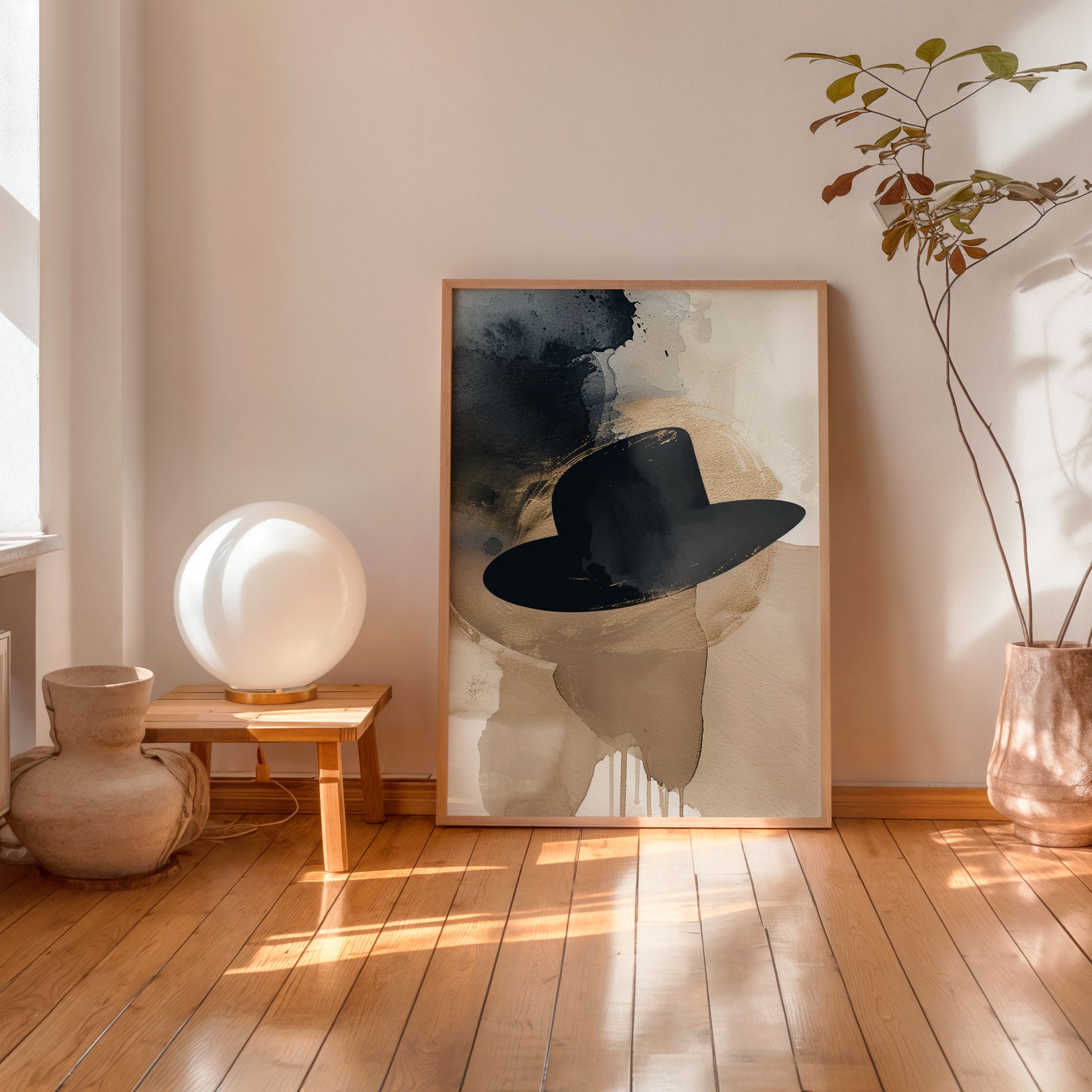 Minimalist hat wall art print, modern neutral aesthetic poster