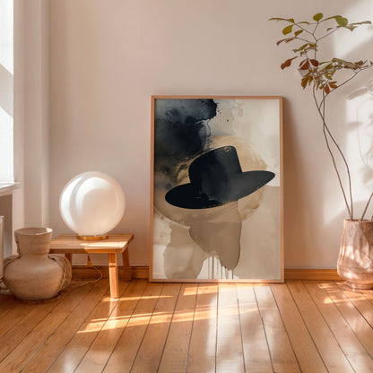 Minimalist hat wall art print, modern neutral aesthetic poster