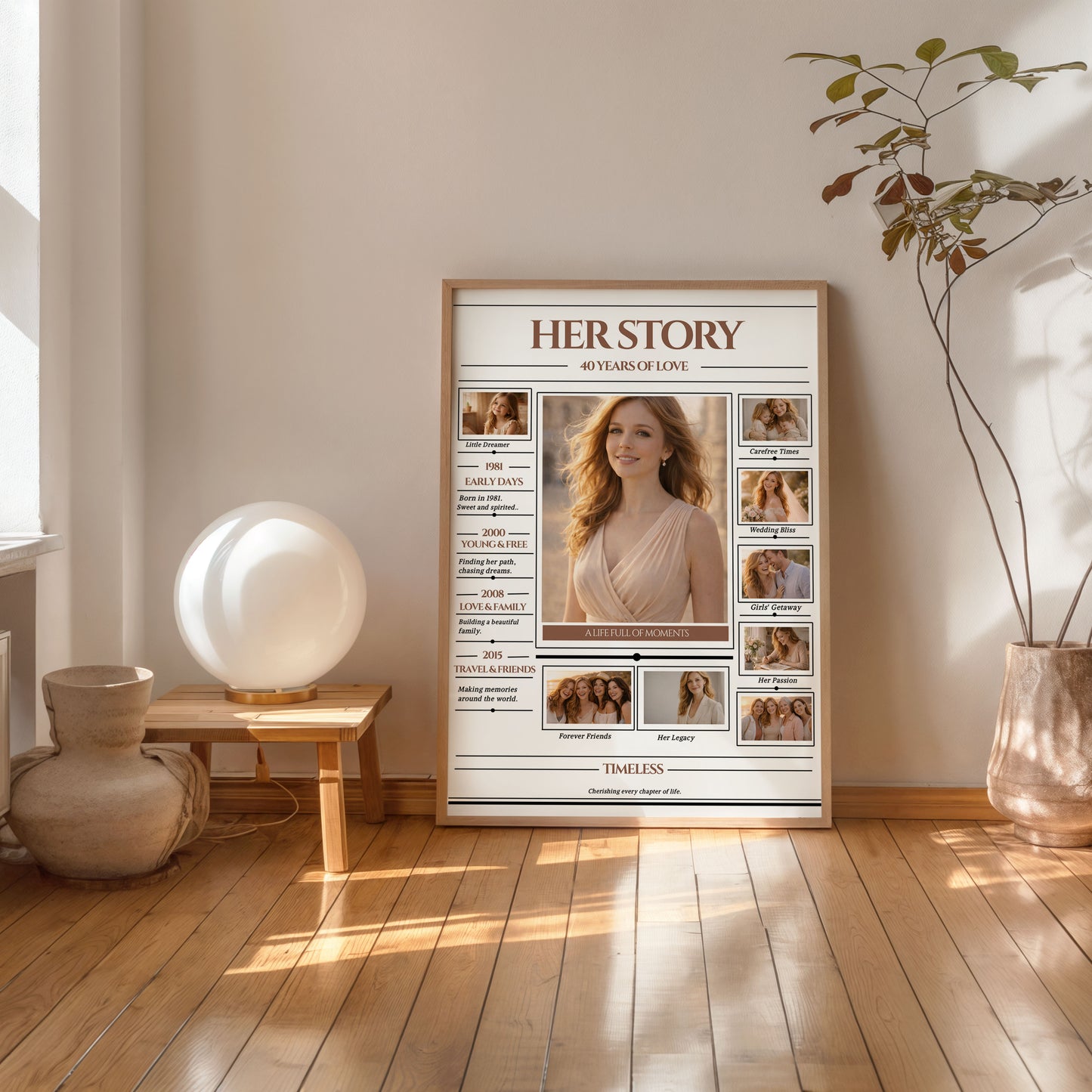 Her Story Photo Collage Template, 40th Birthday Poster, Editable Canva Template, Life Timeline Photo Poster, Personalized Gift for Her