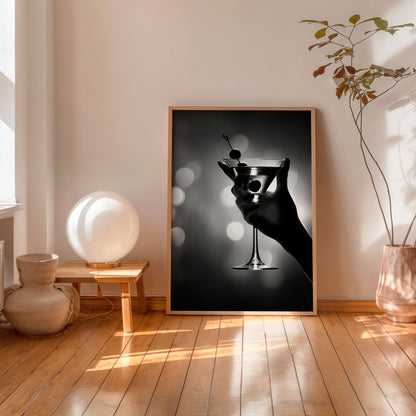 Martini cocktail glass black and white glam wall art