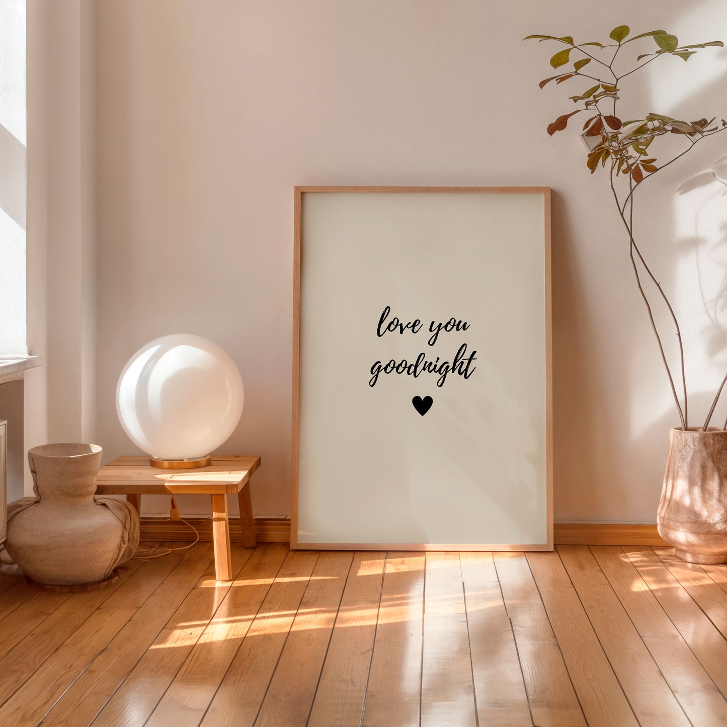 Minimalist bedroom poster with love you goodnight text