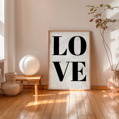 Scandinavian style LOVE poster with neutral interior design