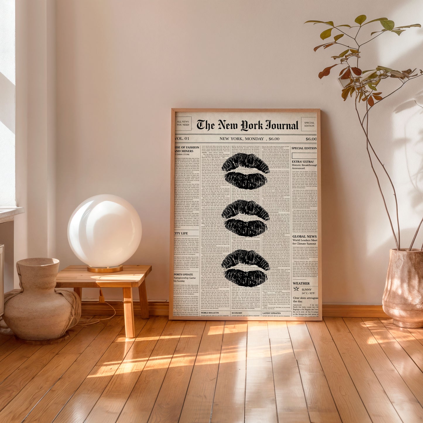Black lips newspaper poster wall art vintage fashion print