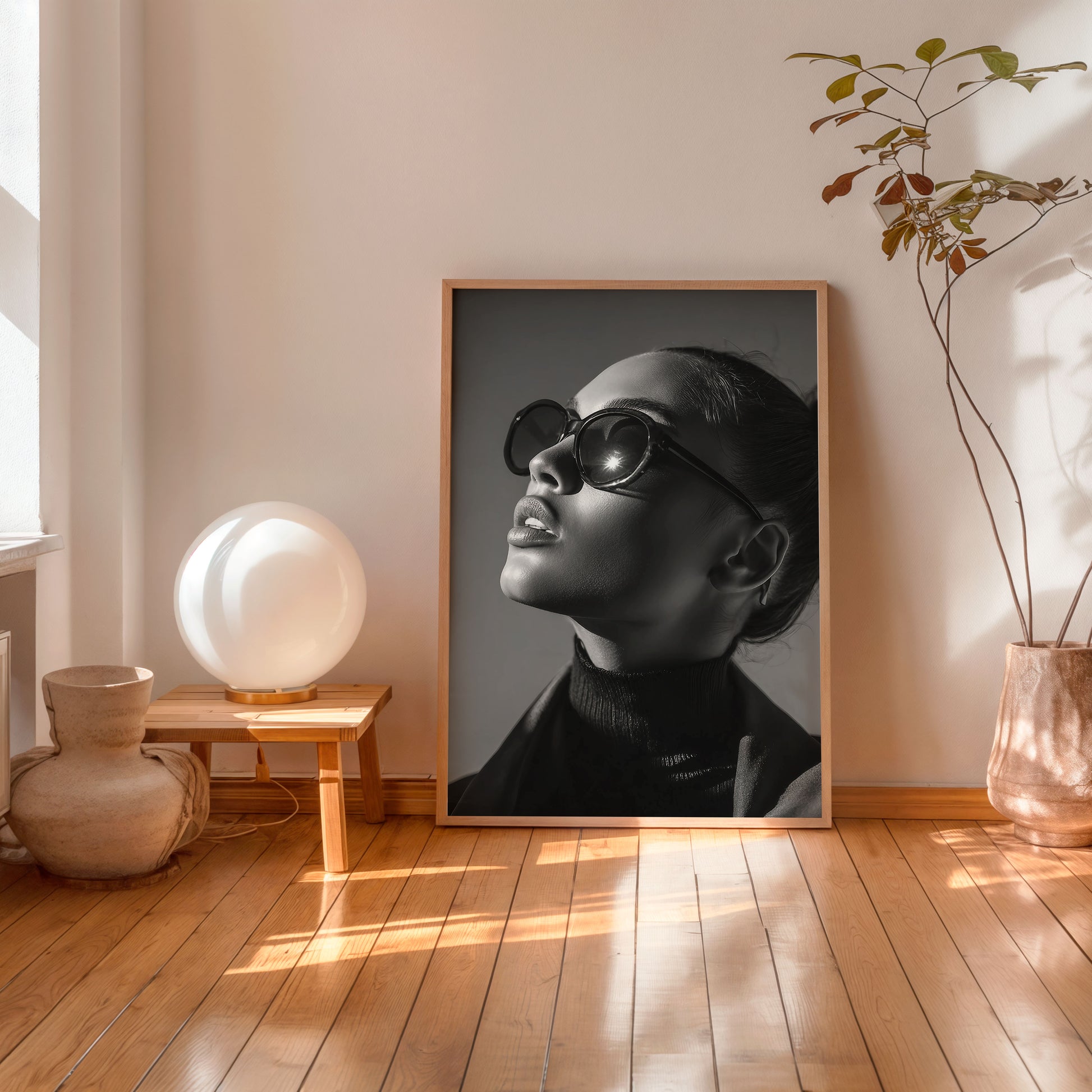 Black and white fashion portrait with sunglasses wall art