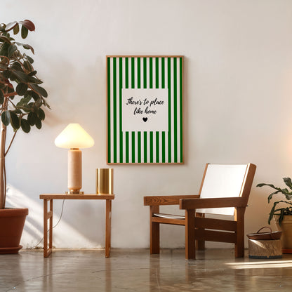 Green striped wall art poster there’s no place like home quote