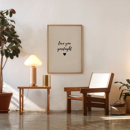 Neutral wall decor with romantic quote and heart icon