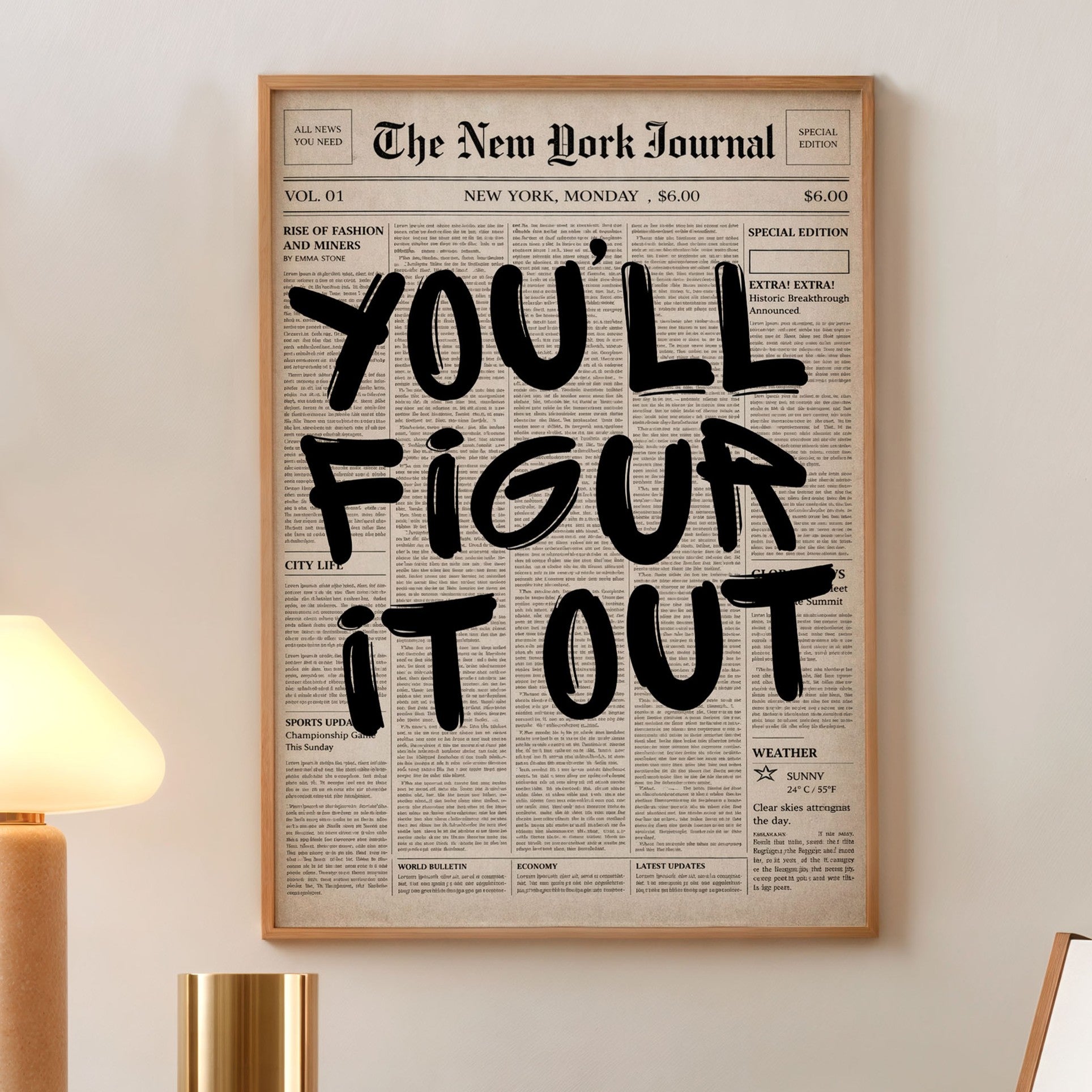 You’ll figure it out motivational poster newspaper style wall art