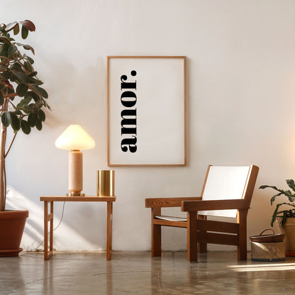 Vertical typography poster Amor in Scandinavian home decor