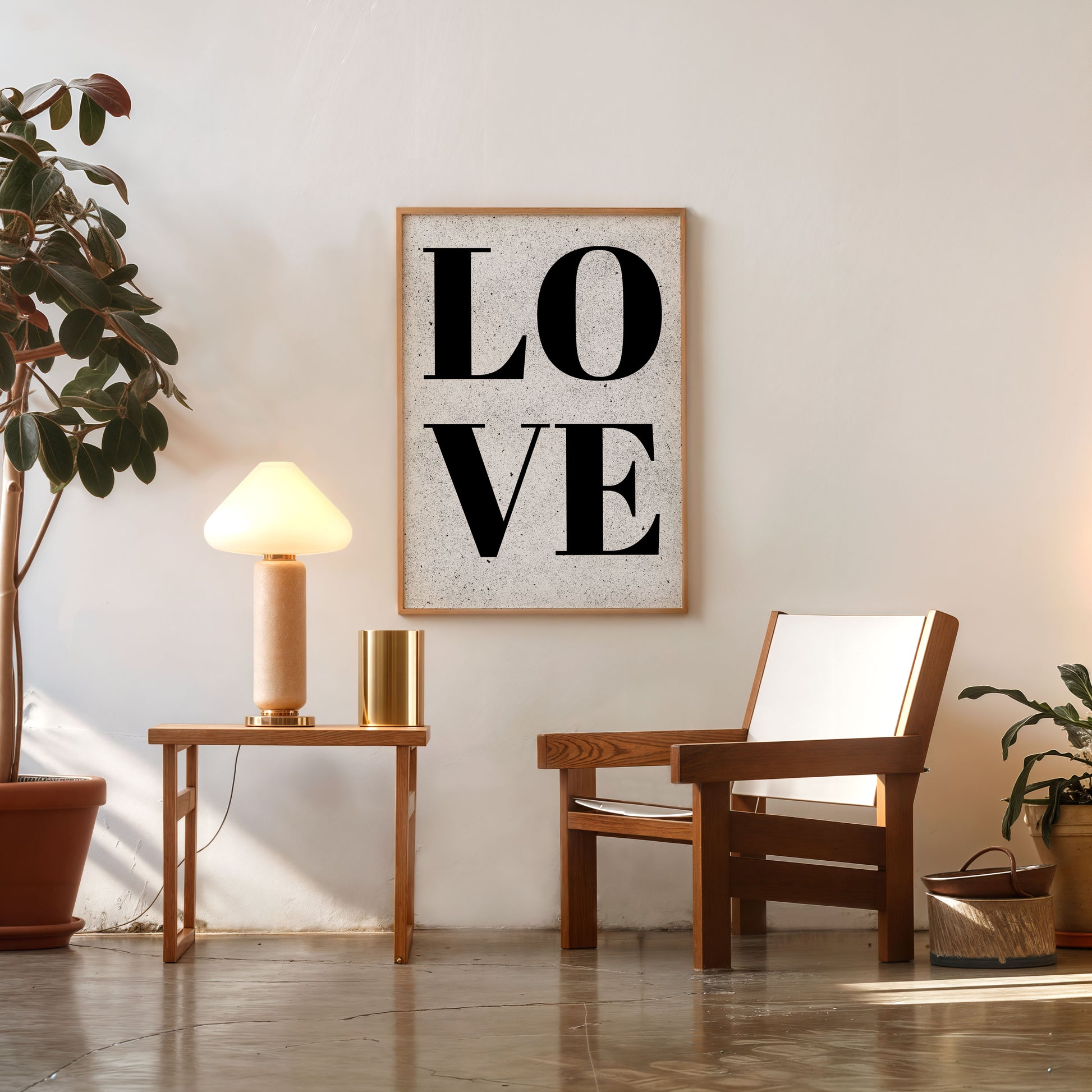 Modern black and white LOVE typography wall art decor