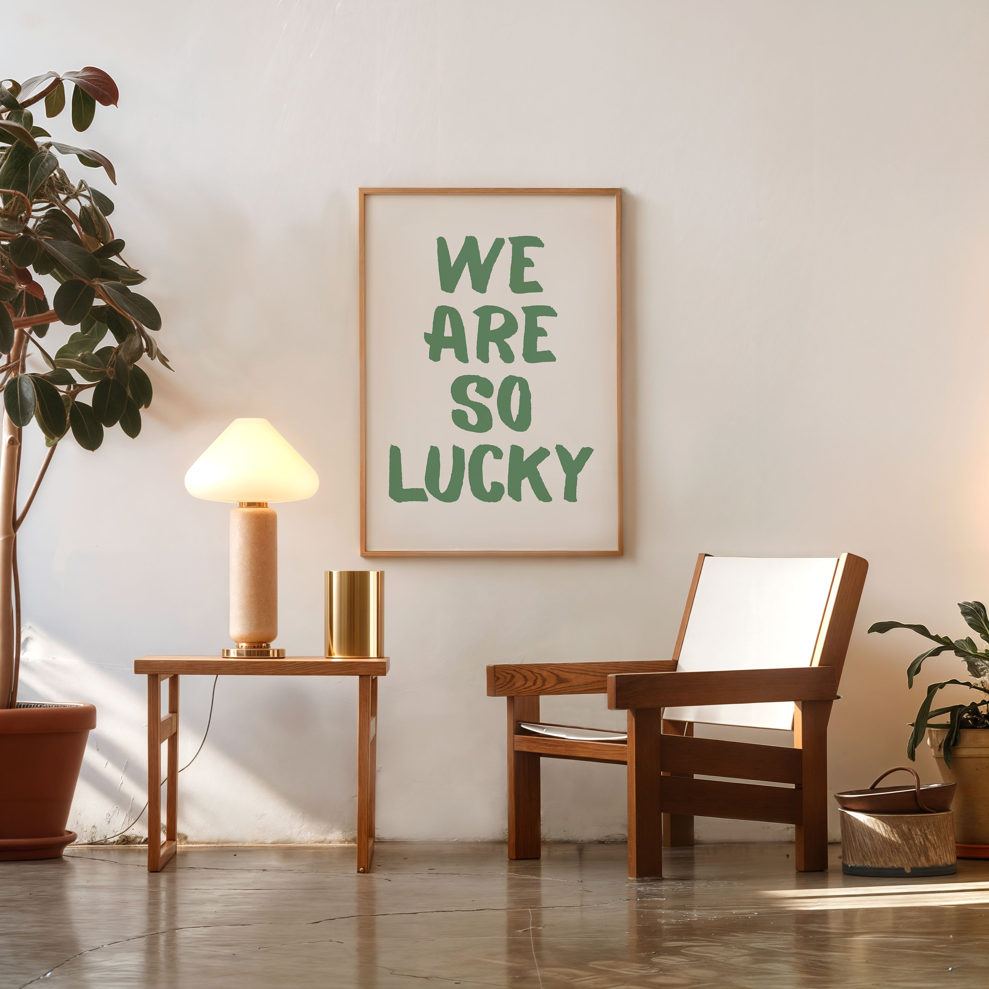 modern quote poster we are so lucky green typography wall decor