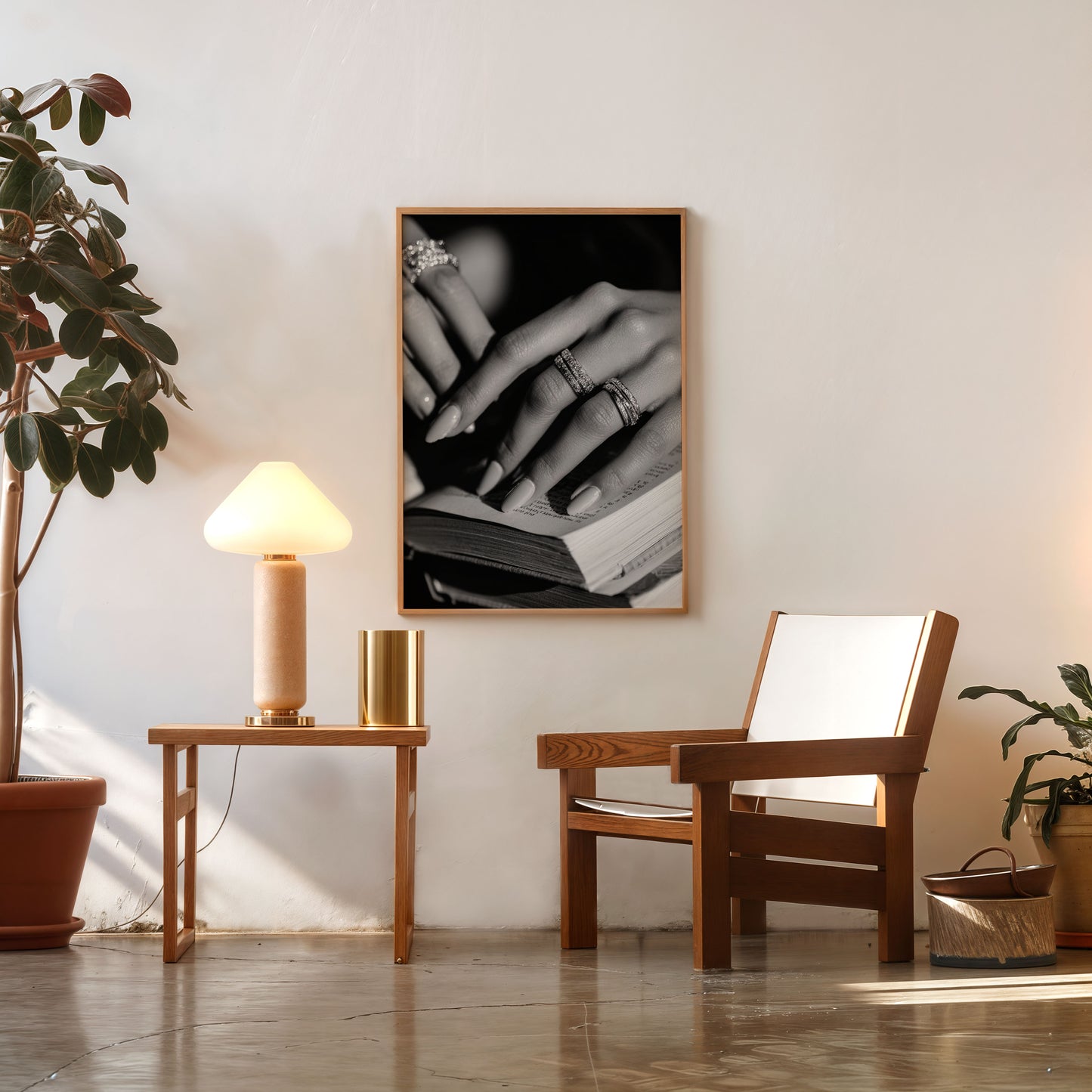 Elegant hands black and white photography poster with rings