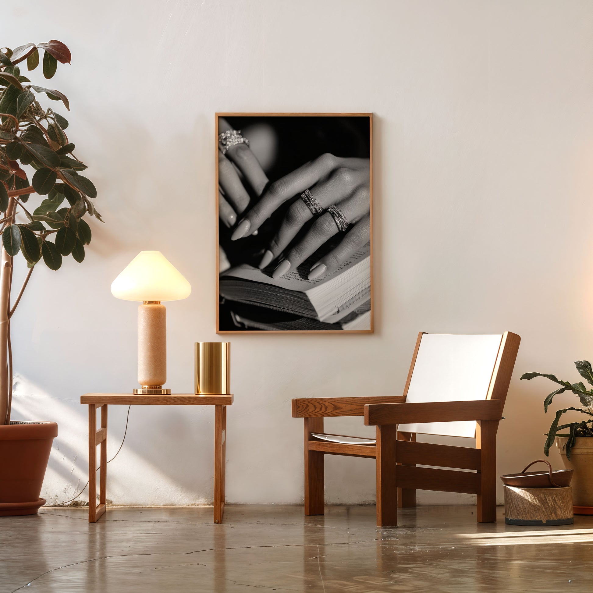 Elegant hands black and white photography poster with rings