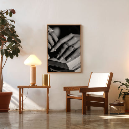 Elegant hands black and white photography poster with rings