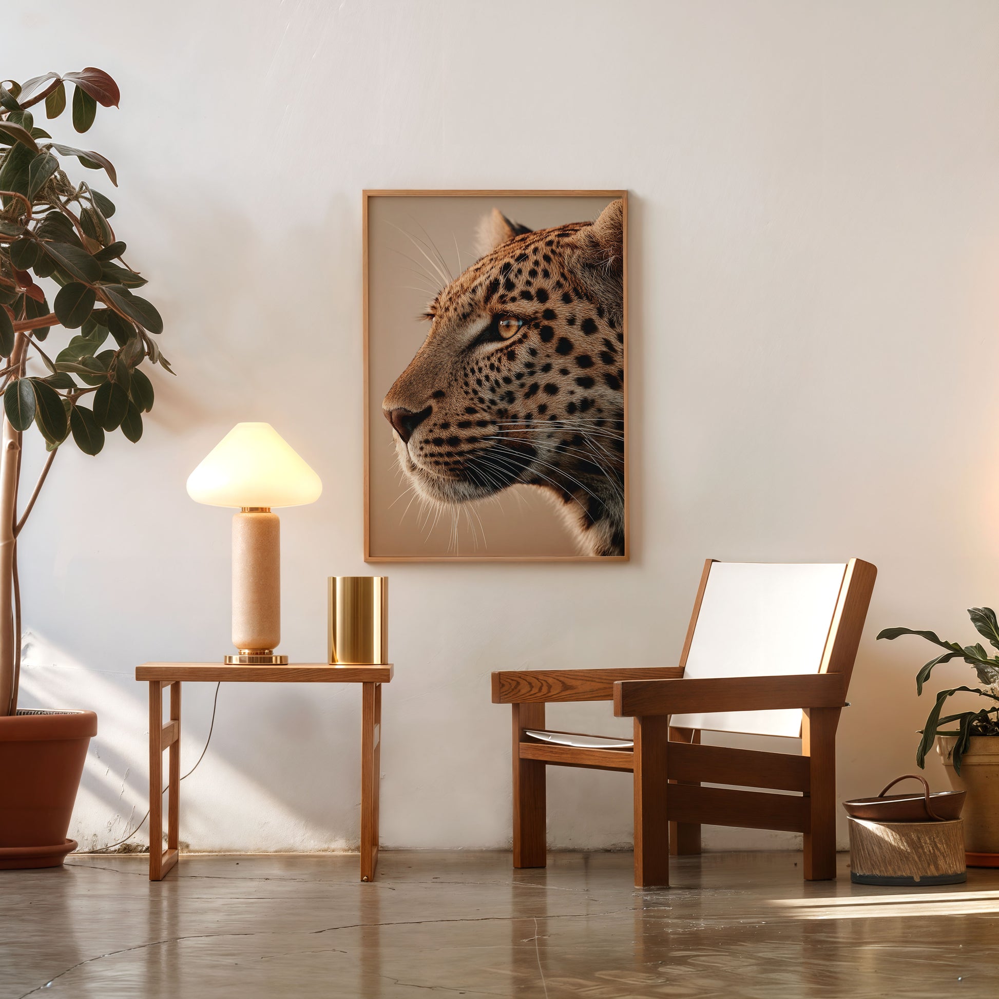 Leopard wall art poster in warm neutral tones