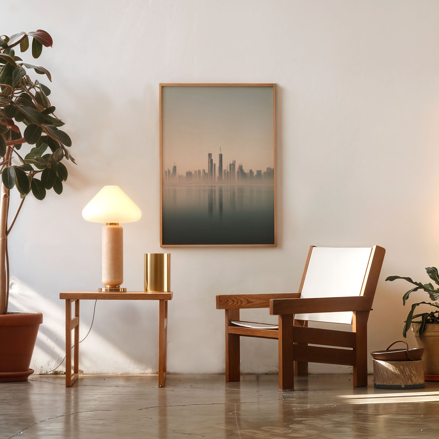 Minimalist city skyline wall art print in neutral tones