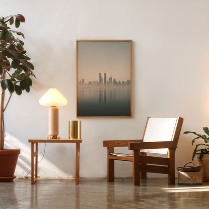 Minimalist city skyline wall art print in neutral tones