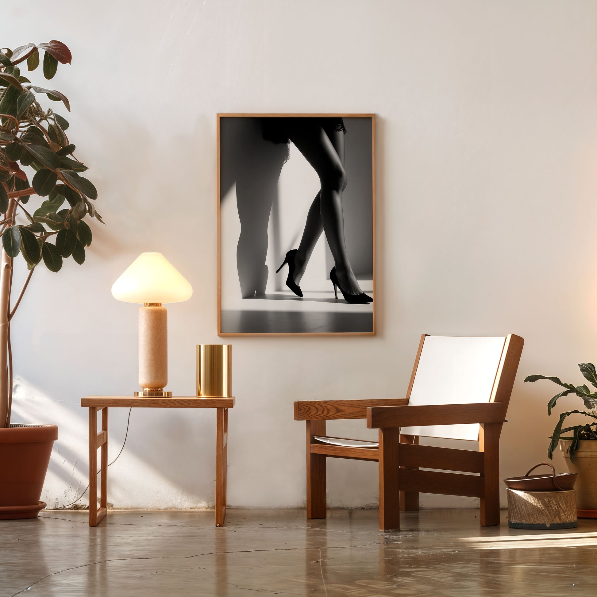 Fashion legs in heels black and white photography print