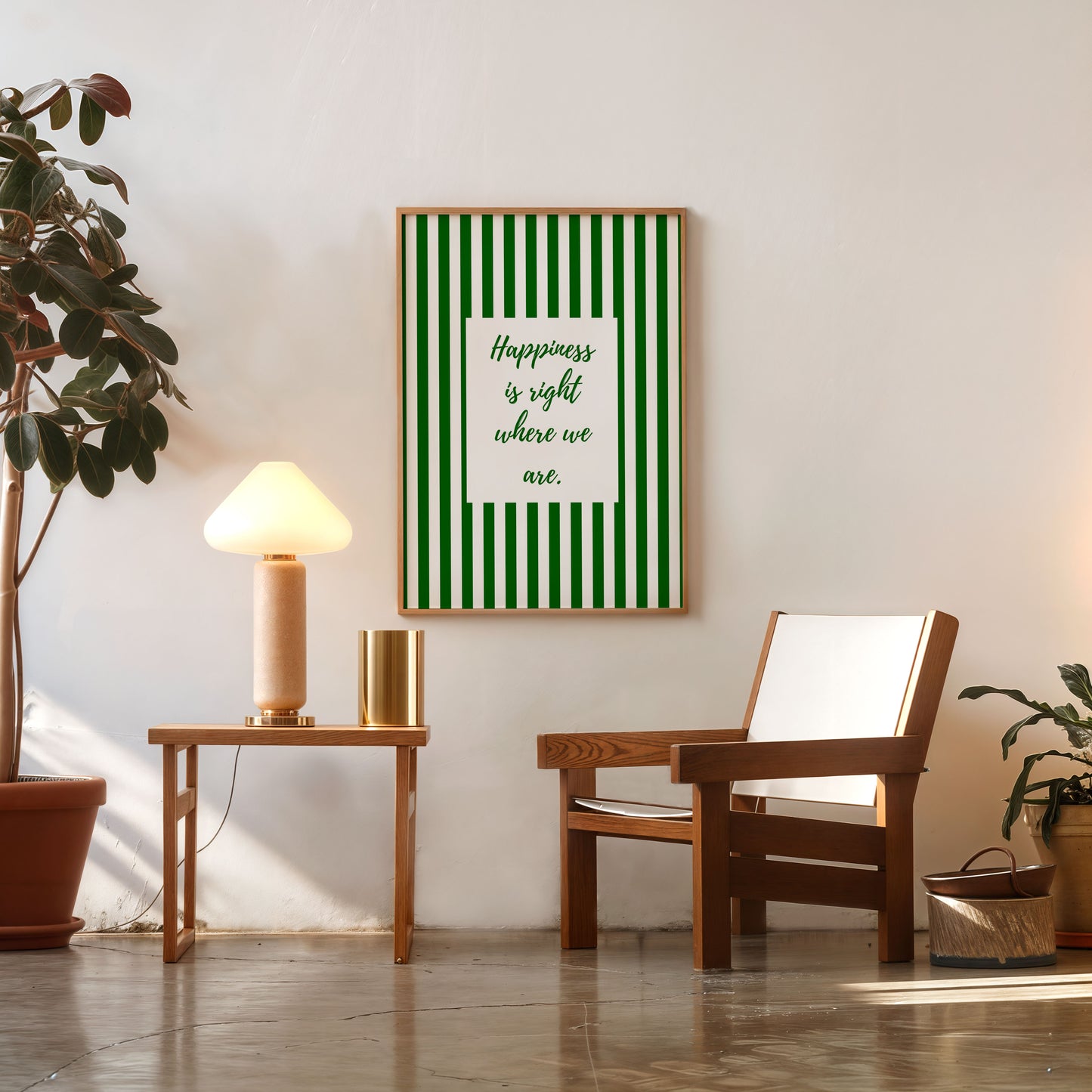 Minimalist green and white striped poster with inspirational quote
