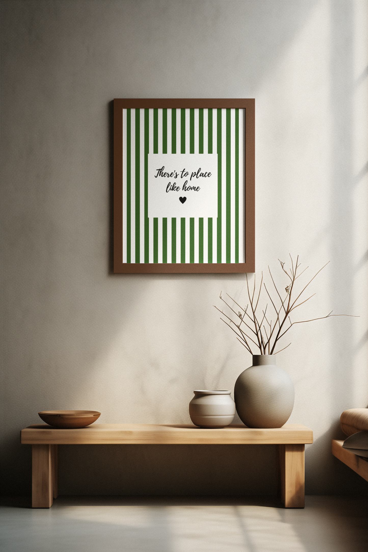Green Striped Wall Art Poster There’s No Place Like Home Quote