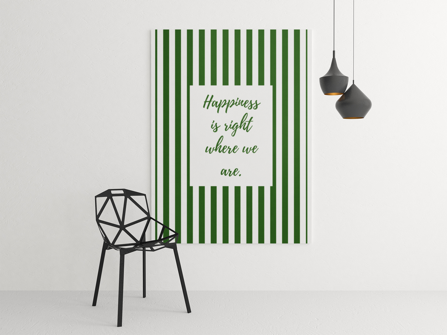Green Striped Wall Art Poster with Inspirational Quote Decor